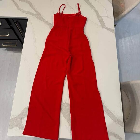 BCBGeneration Strappy Wide Leg Jumpsuit Red Women's 4 Pockets Adjustable Straps - Picture 7 of 10
